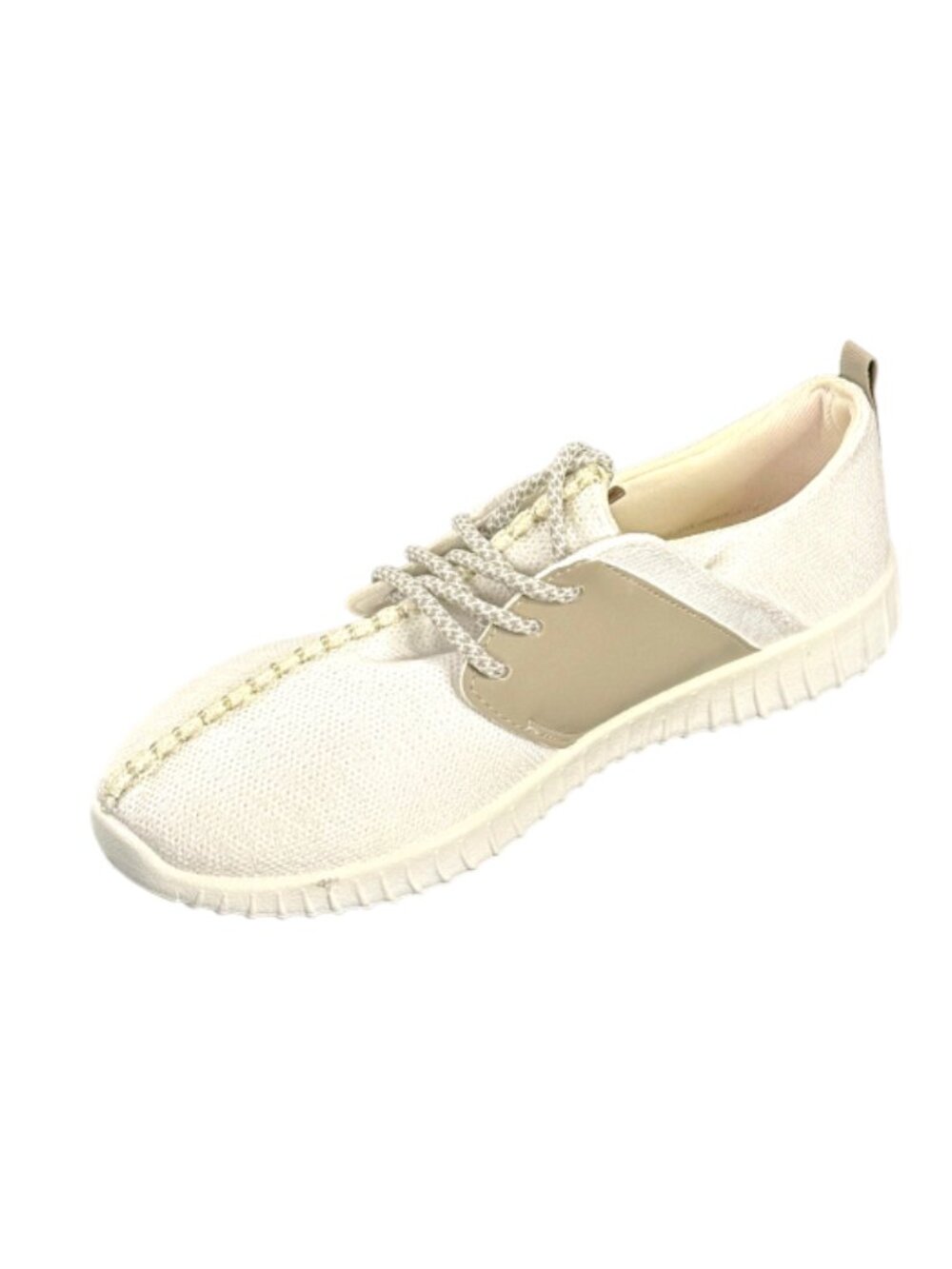 Bamboo Tilt-01S Women's White Knit Lace-Up Casual Sneakers